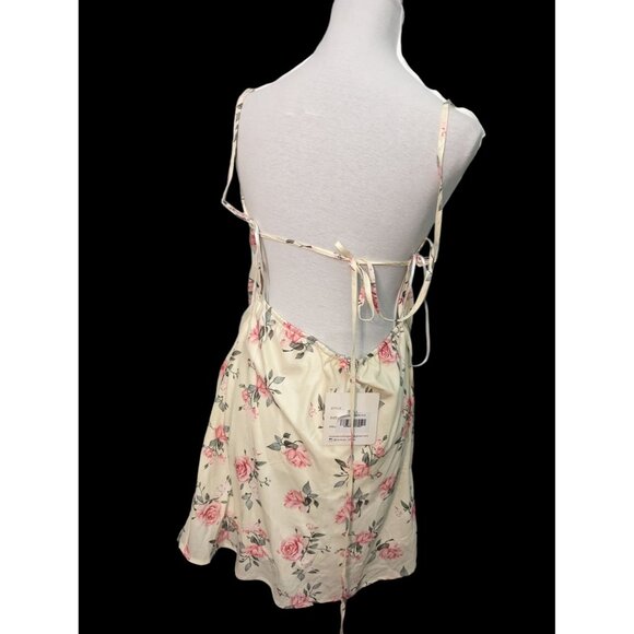 Reverse Womens Backless Dress Size L Yellow Pink Floral Strappy Rose Print Chic - Picture 3 of 12